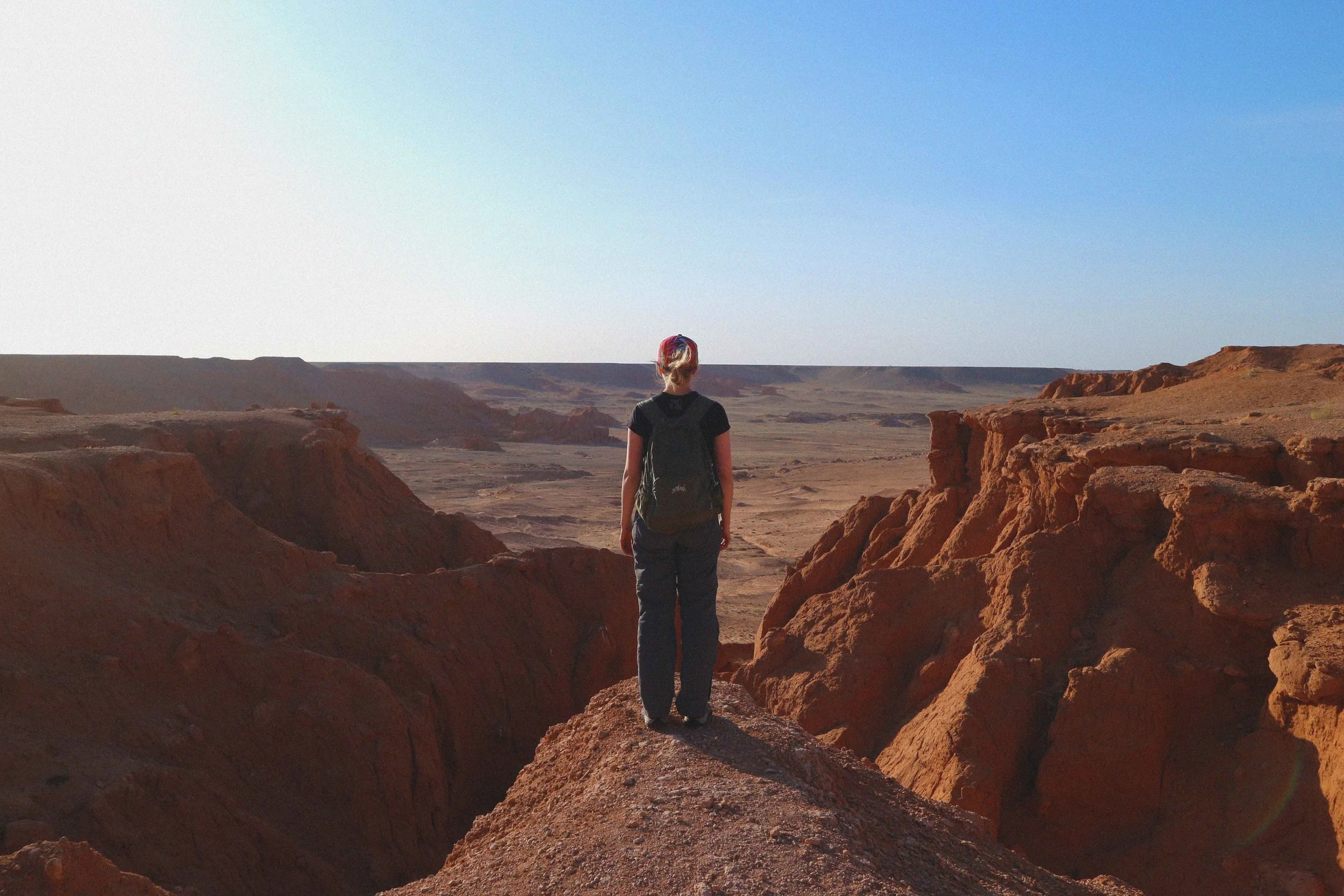 flaming bayanzag sand cliffs in the gobi desert mongolia