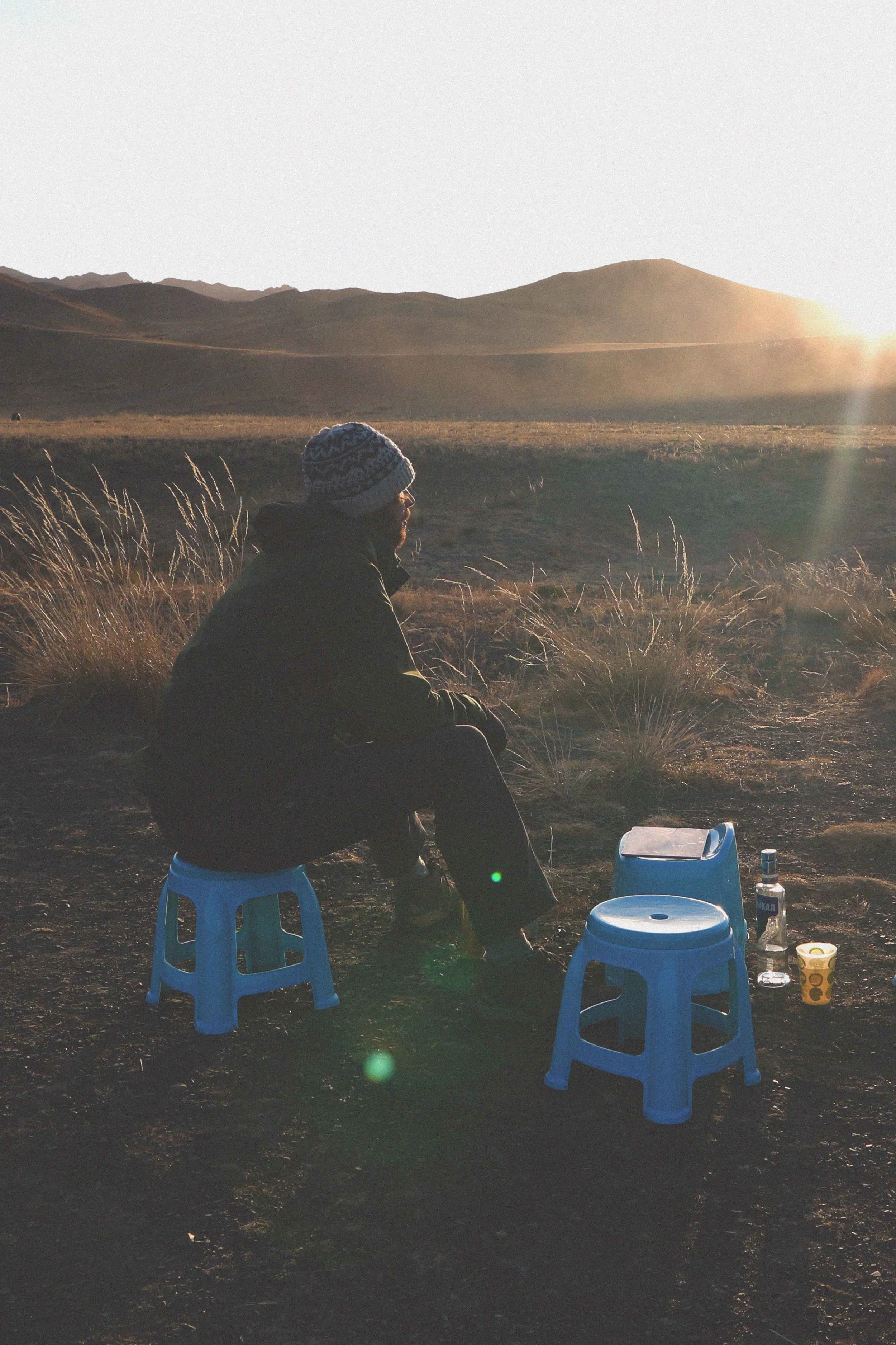 traveller in the mongolian countryside in yol valley mongolia
