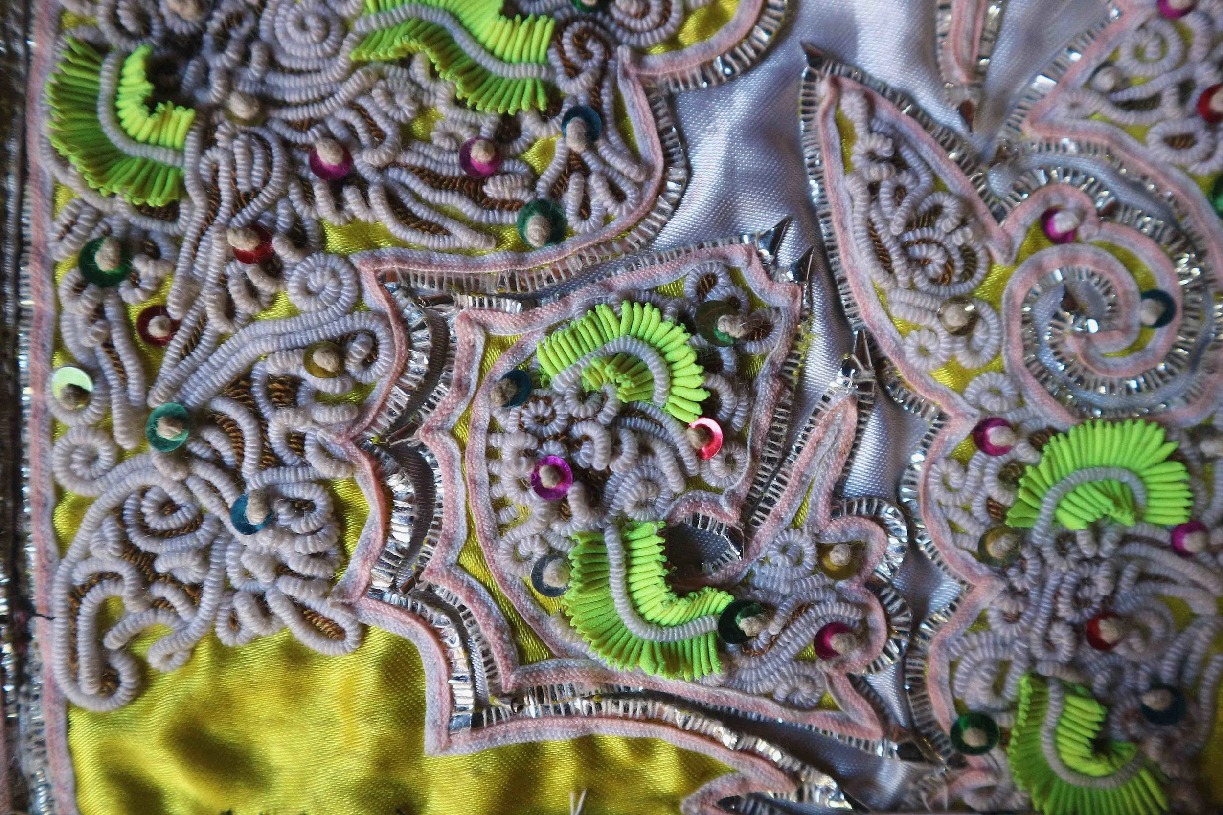 Some very 3D hand embroidery, using beads. Probably one of my favourite pieces because it was just so heavy and chunky
