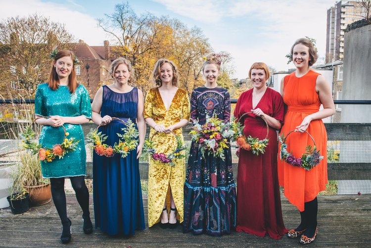 Complimented by my wonderful bridesmaids in their spice-coloured dresses.