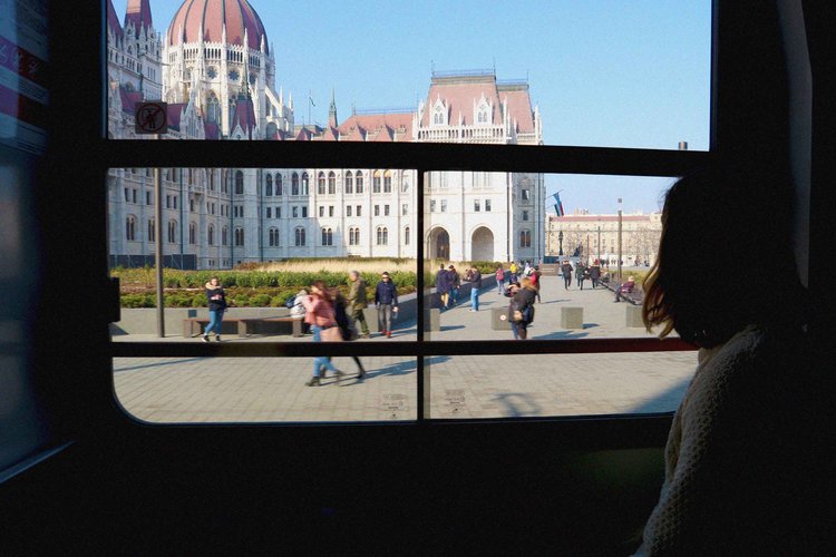 The view from the number 2 tram window of the Parliament building