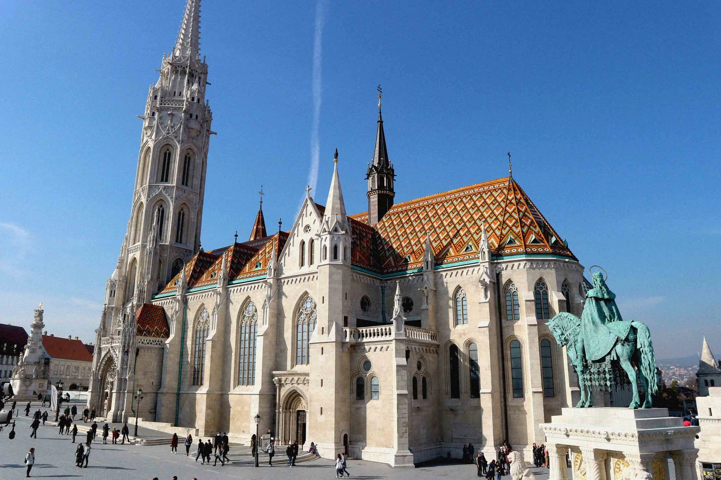 The colourful tiled roof of St Matthias Church on Castle Hill