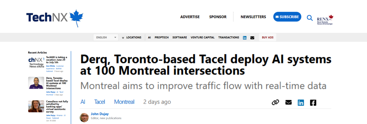 Derq, Toronto-based Tacel deploy AI systems at 100 Montreal intersections