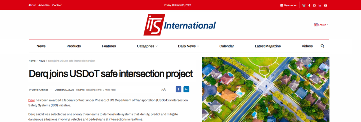 Derq joins USDOT safe intersection project