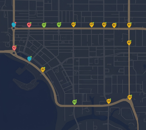 Traffic Safety Scores based on vehicle and vulnerable road user safety events, volumes, and behaviors.