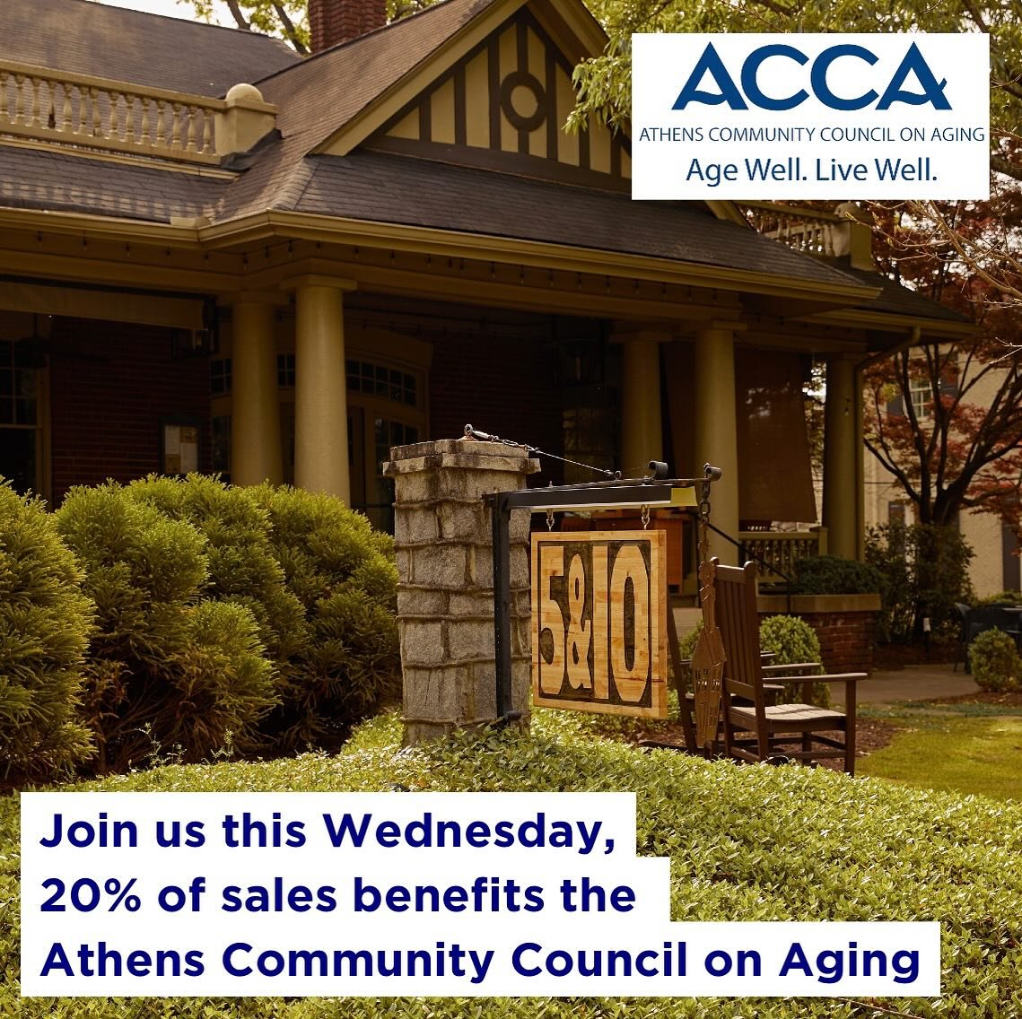 We&rsquo;re hosting a Percentage Night this Wednesday 5/1, 20% of all sales will be donated to an Athens treasure, the Athens Community Council on Aging. Indulge for a great cause!  Aging&hellip; everyone is doing it! 🌟