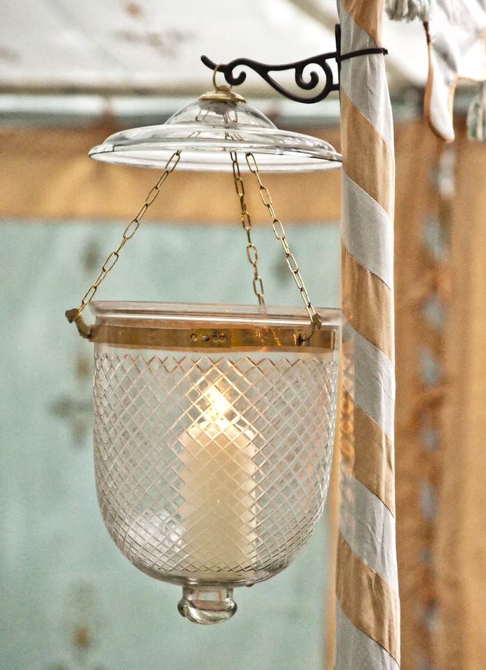 Diamond etched bucket lantern, not fitted for electricity. Approximately 18" high; 10" diameter