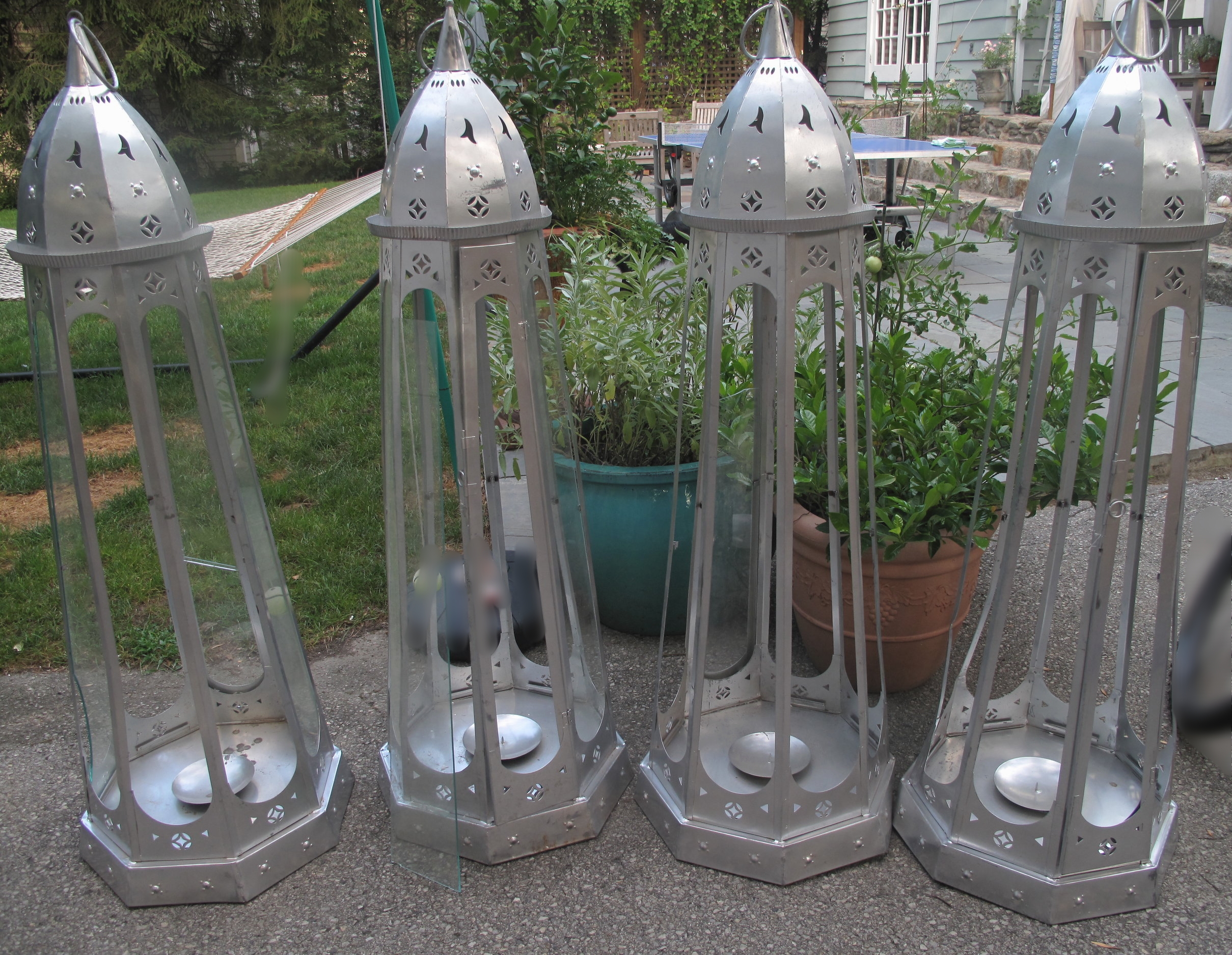 Oversized lanterns, not fitted for electricity, 56" high; 18" at base