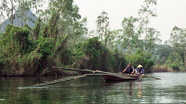 I don't think I'm ever going to run out of old images to post. Near the mountaintop Perfume Pagoda in northern Vietnam, a couple rides downstream with freshly harvested bamboo.