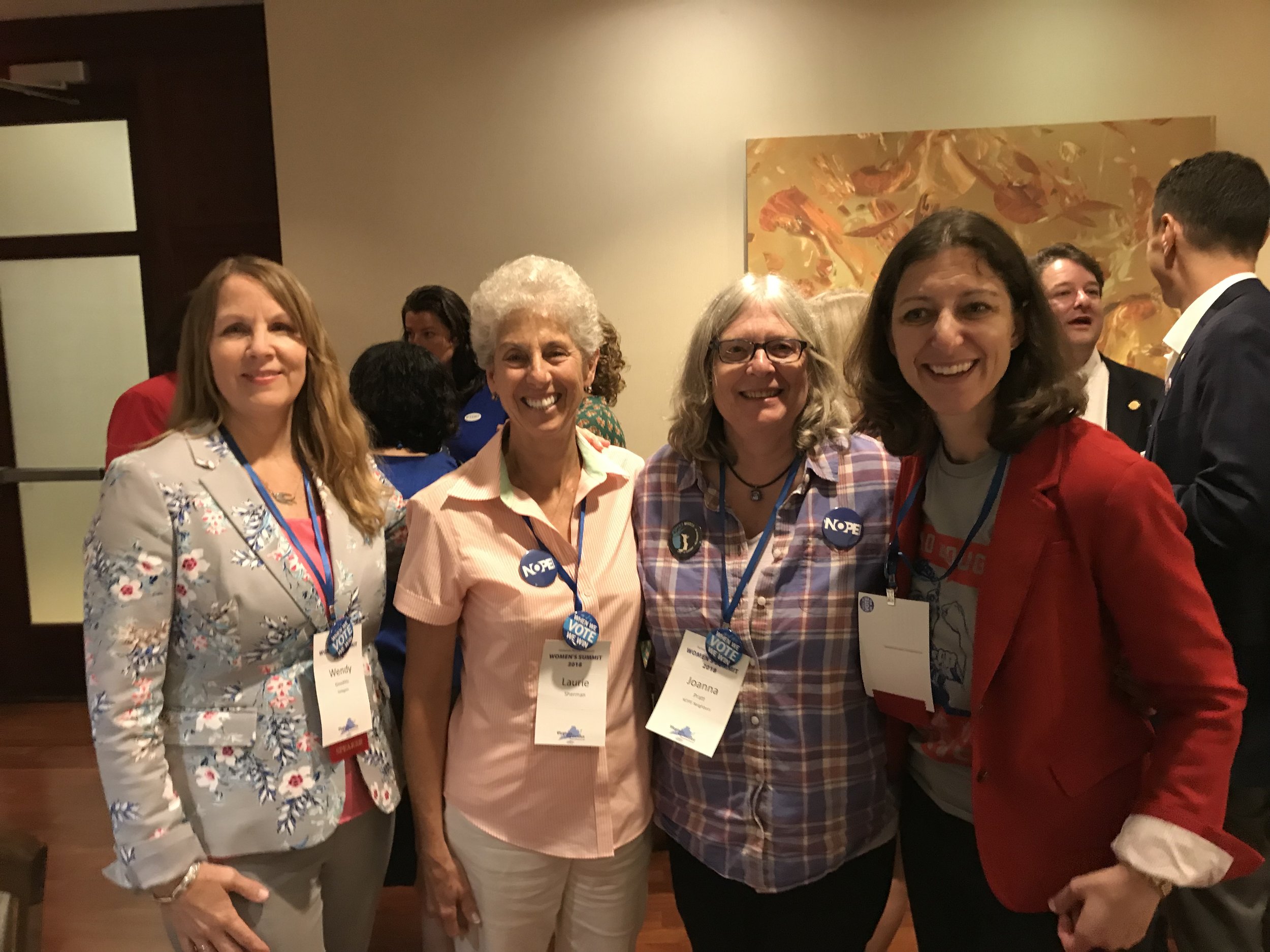 NOPE members at the Virginia Women’s Summit with Wendy Gooditis (elected to the Virginia House of Delegates, 10th District, 2017) and Elaine Luria (elected to Congress in 2018).