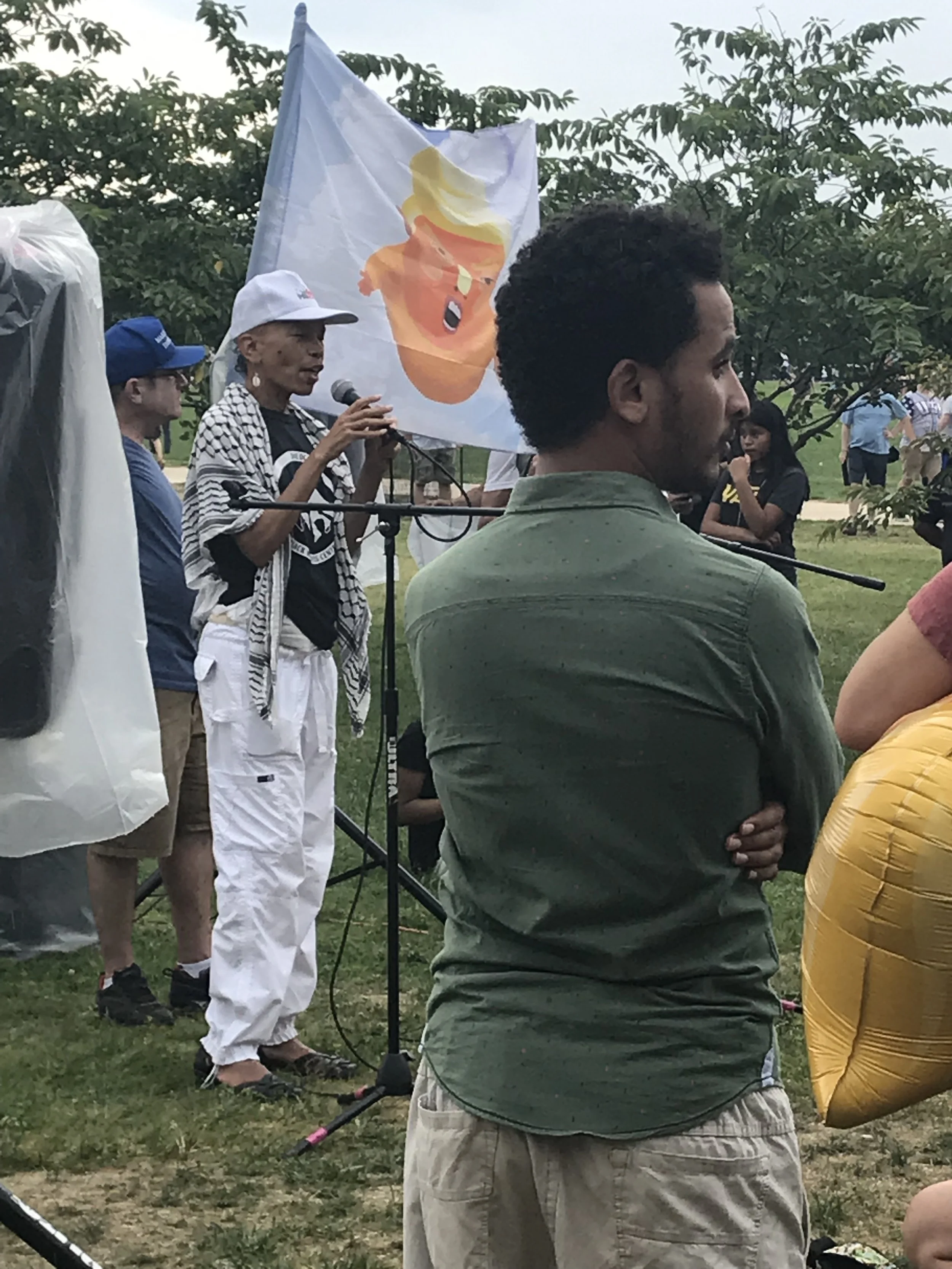 Code Pink rally on the Mall on the 4th of July. Too windy for the blimp but small balloons and flags abounded! (July 2019)