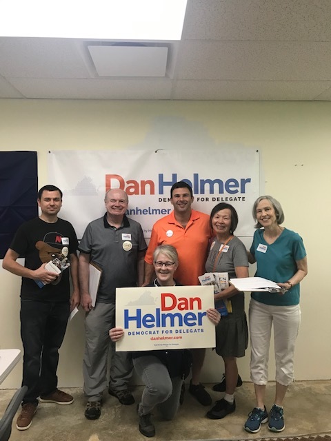 One of ouur first canvasses of the 2019 season. NOPEsters and friends from Ward 3 Dems knocked doors for Dan Helmer (in the orange shirt), who is running for House of Delegates in Virginia’s 40th District in Fairfax and Prince William Counties. (July 2019)