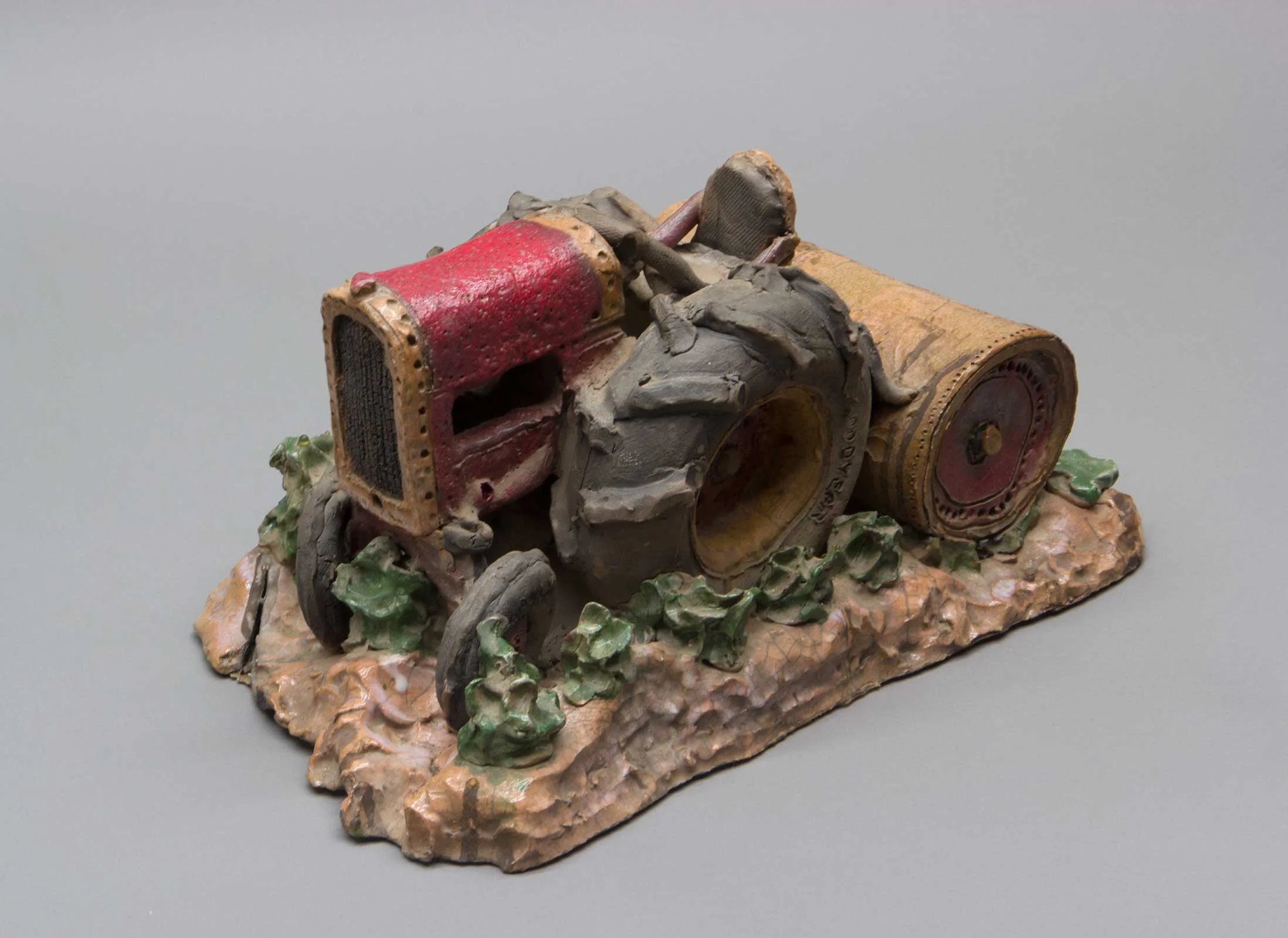 Tractor Rolling Sugar Beets 1975 7” x 17 x 10 raku fired stoneware
