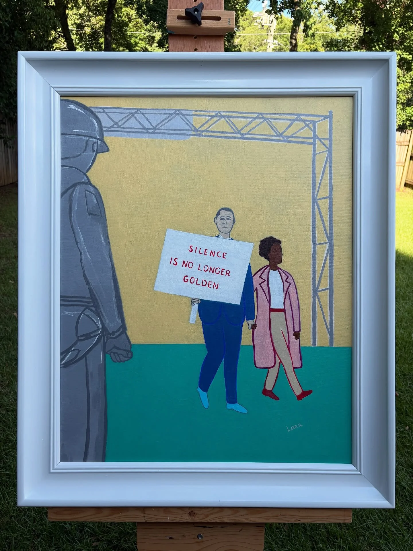 This painting is called &ldquo;Silence is No Longer Golden&rdquo; and was also inspired by Spider Martin&rsquo;s civil rights photography exhibit &ldquo;Selma is Now,&rsquo; which captured the Selma to Montgomery March in 1965. It will be featured in