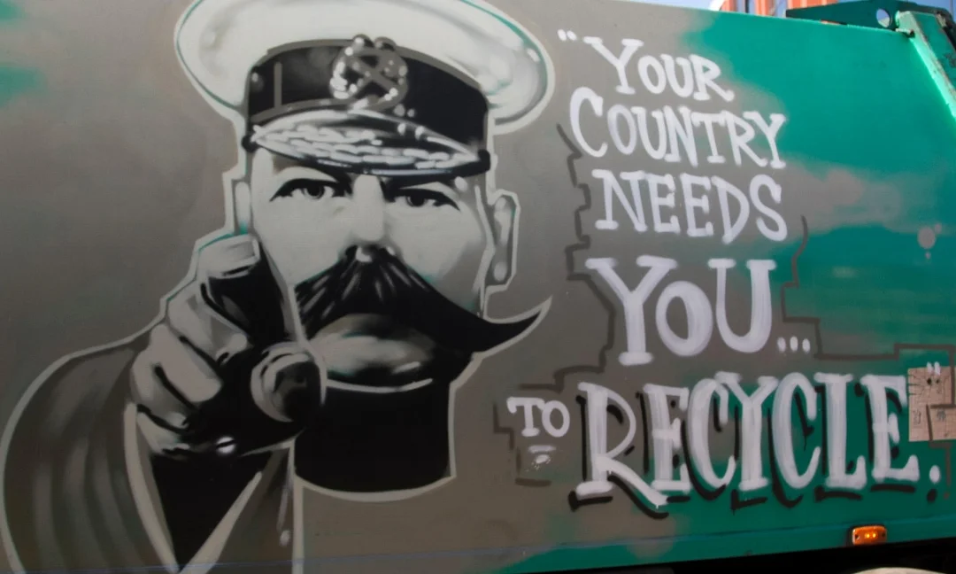 Wimbledon, London, UK. 27th April, 2015. A waste management company named Dirty Harry uses a poster of Lord Kitchener to urge the public to recycle.Photograph: Amer Ghazzal/Alamy