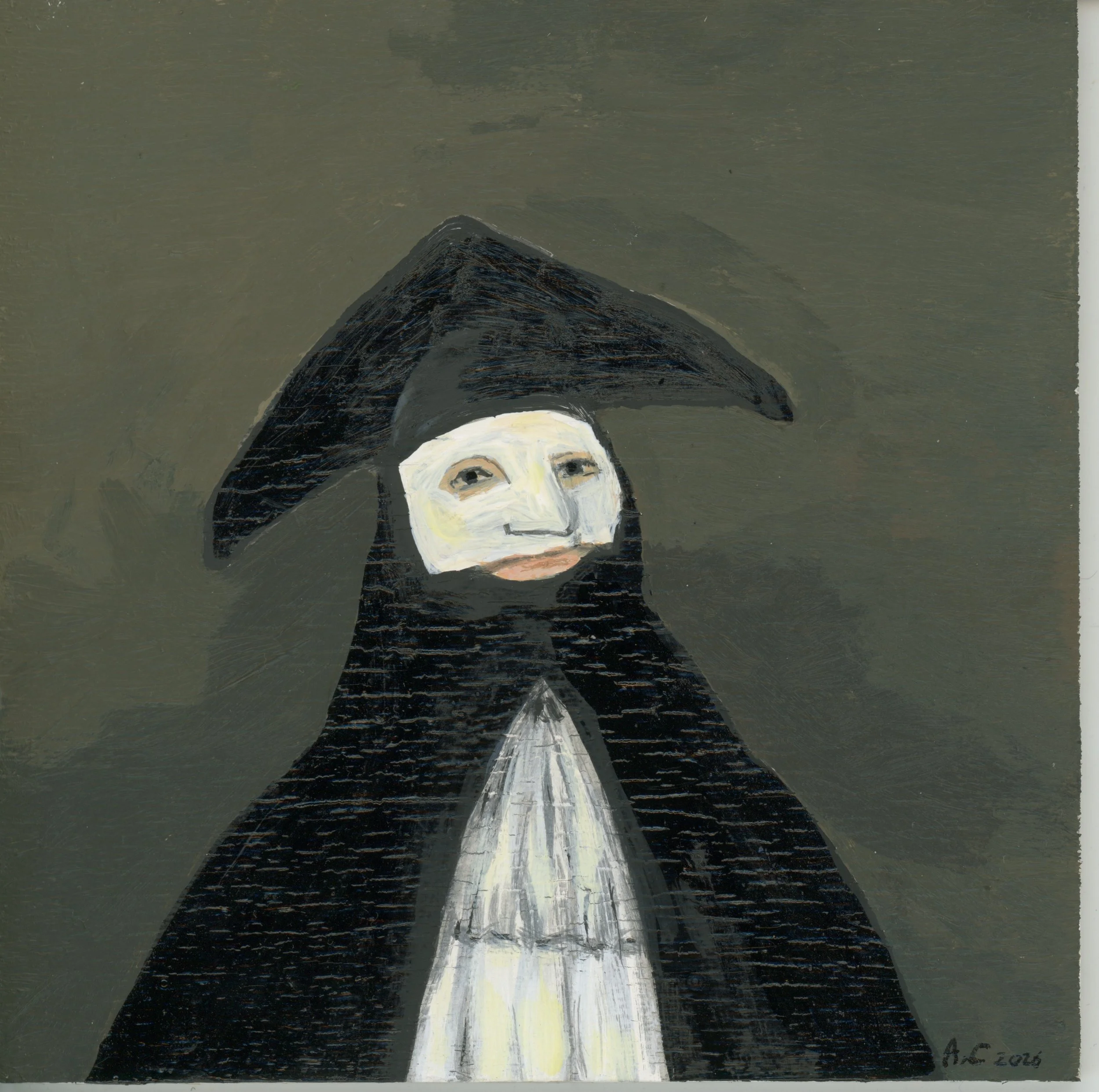 Man with Mask; small painting on plywood