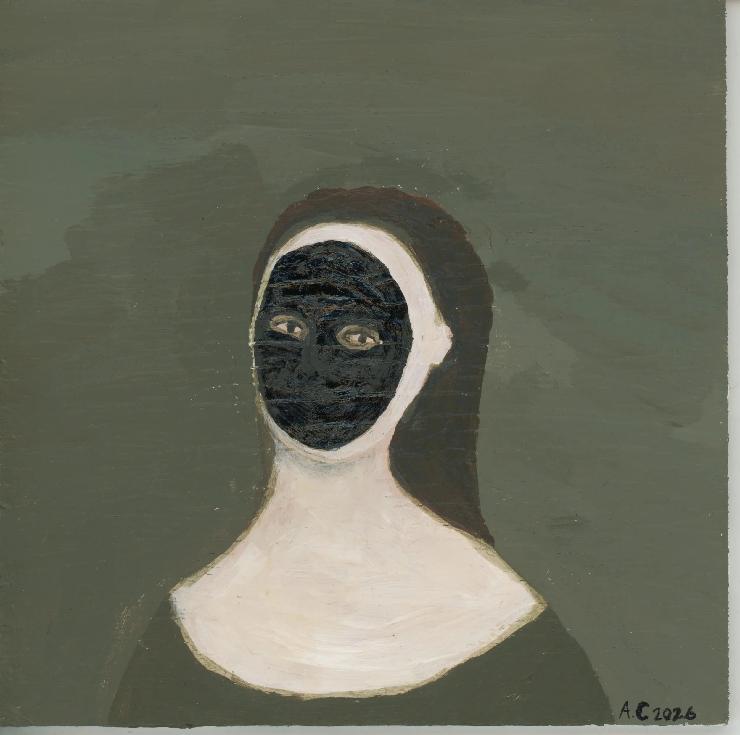 Woman with Black Spot, small painting on plywood
