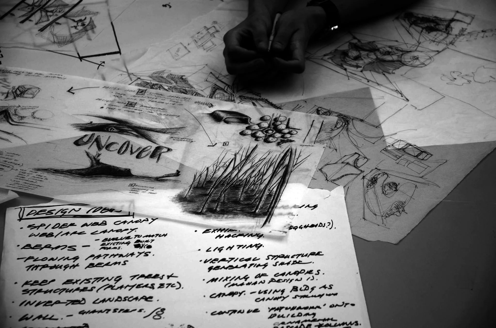 Using visual note taking to exchange ideas by Sahoko Yui and Mahan Soltanzadeh (2014). This research was presented at the Council of Educators in Landscape Architecture Conference in Salt Lake City, Utah (2016) and used to teach a Freshman Seminar course (2016). See below for examples of visual notes (all hand drawn in pen by Sahoko).