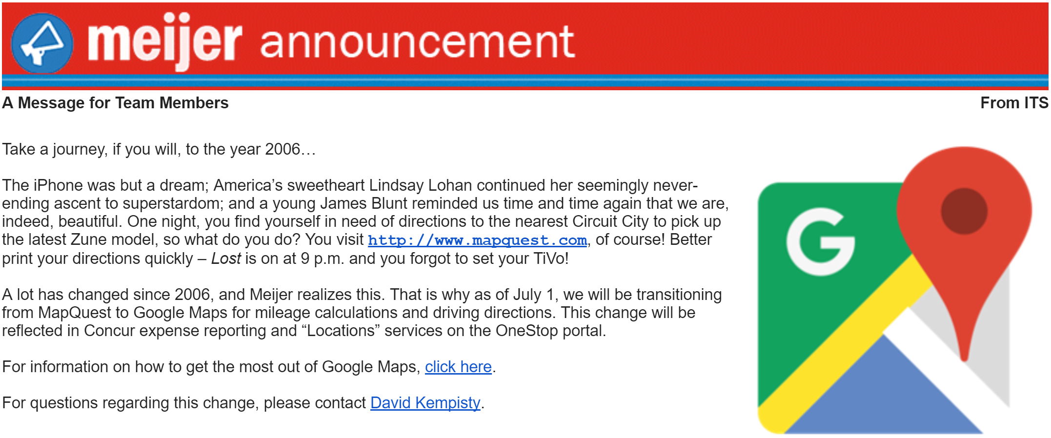 Email for Meijer's Information Technology Services team.