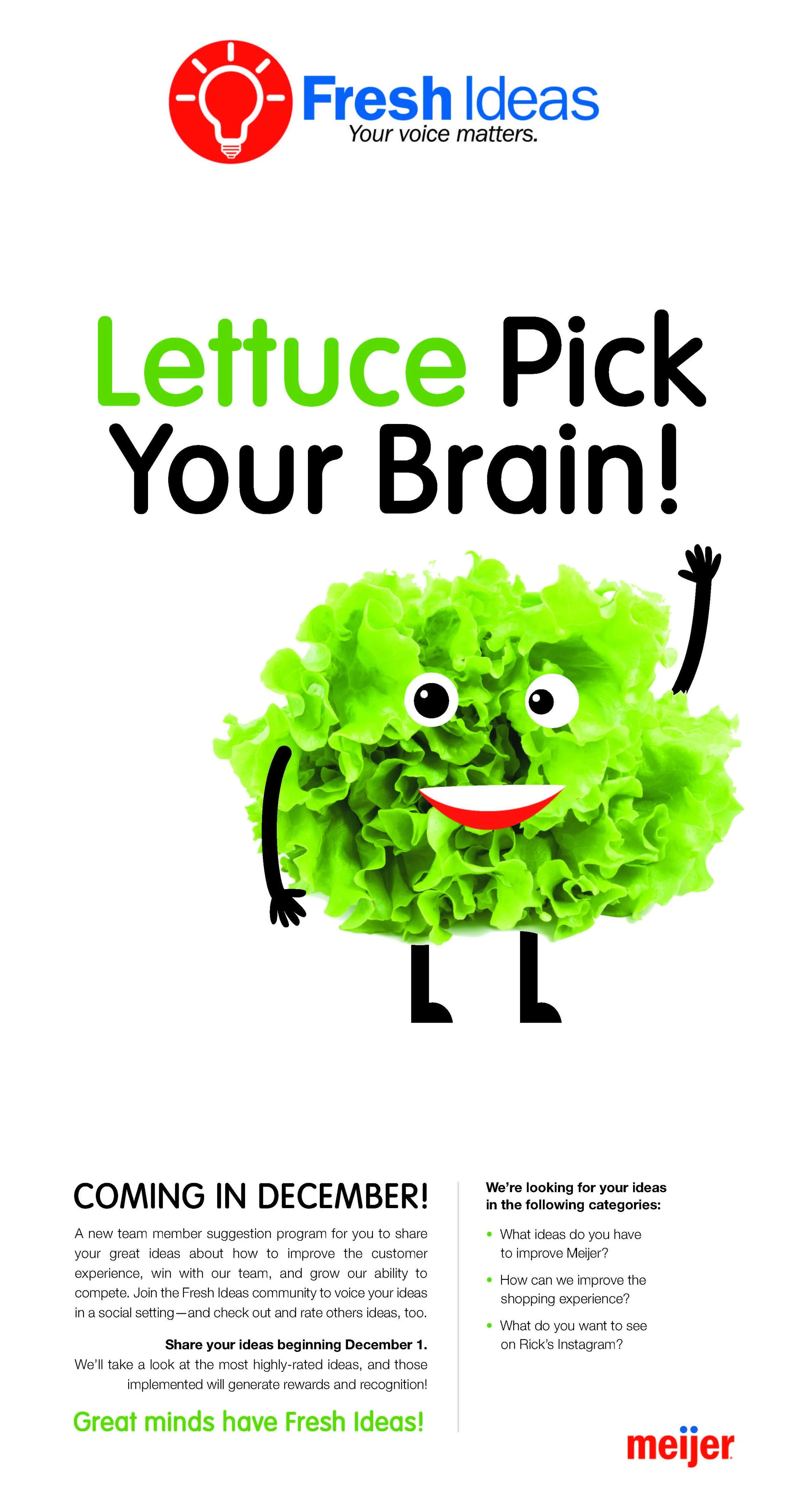 Poster for Fresh Ideas, Meijer’s idea submission program.