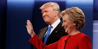 Donald Trump & Hillary Clinton during their first debate on Monday, September 26th 2016 at Hofstra University.