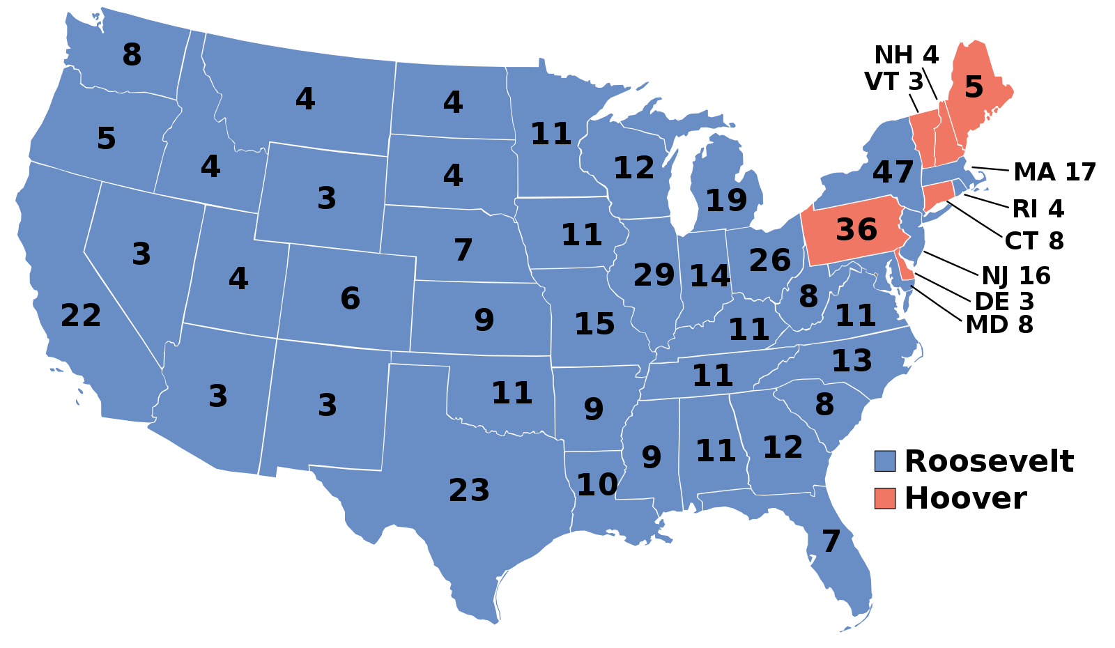 Electoral vote results, 1932