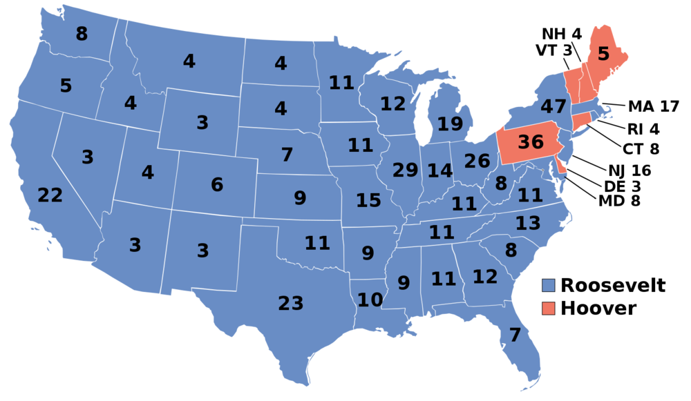 Electoral vote results, 1932