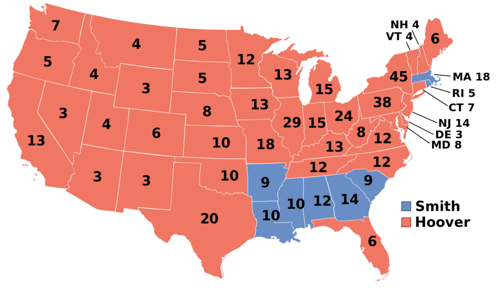 Electoral vote results, 1928