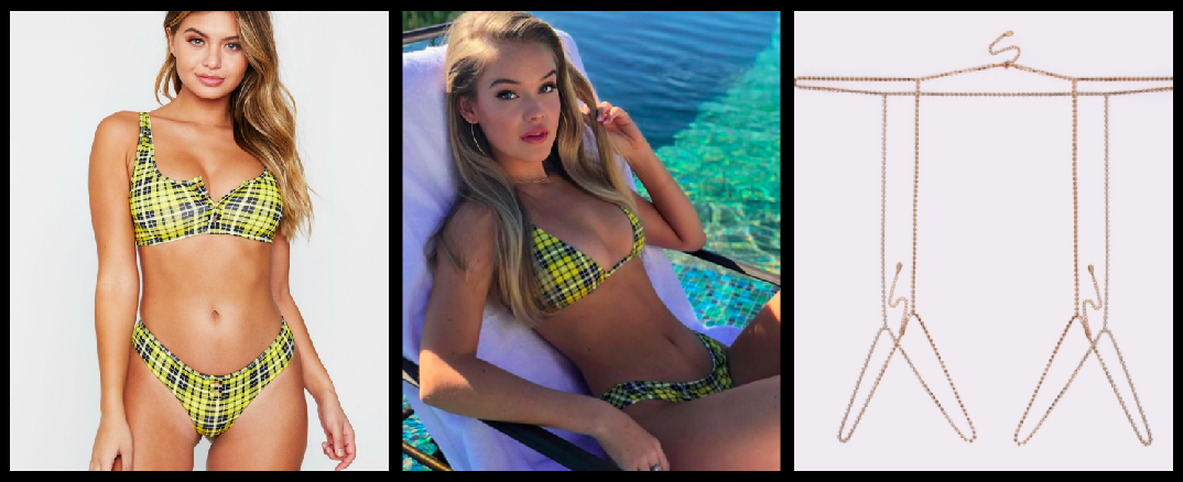 Bathing suit top: $90 / Faith Schroder / Body Chain: $23