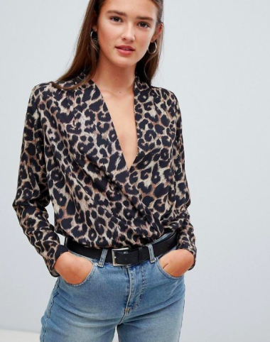 Leopard Print Wrap Blouse