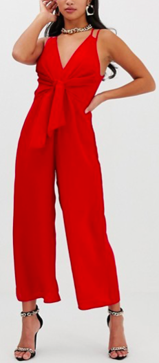 Petite jumpsuit with tie front and wide leg