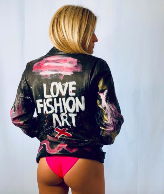 Oversized Hand-Painted Soft-Leather Biker Jacket by Love Fashion Art