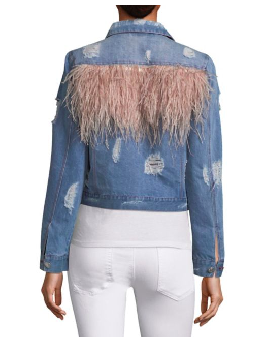 Feather Panel Distressed Denim Jacket
