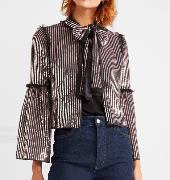 Pussy-bow sequined georgette jacket