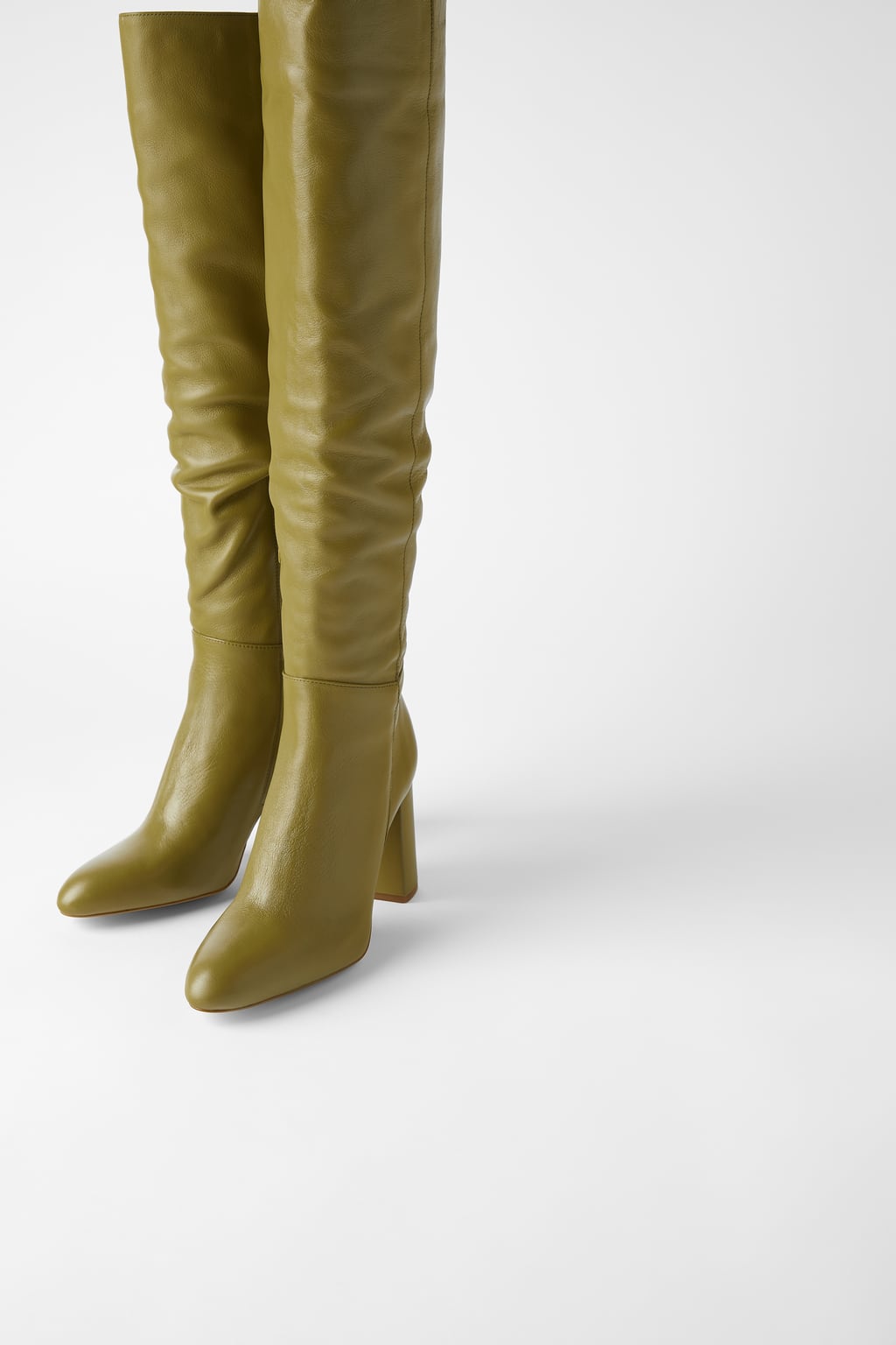 High Leg Leather Heeled Boots, $199