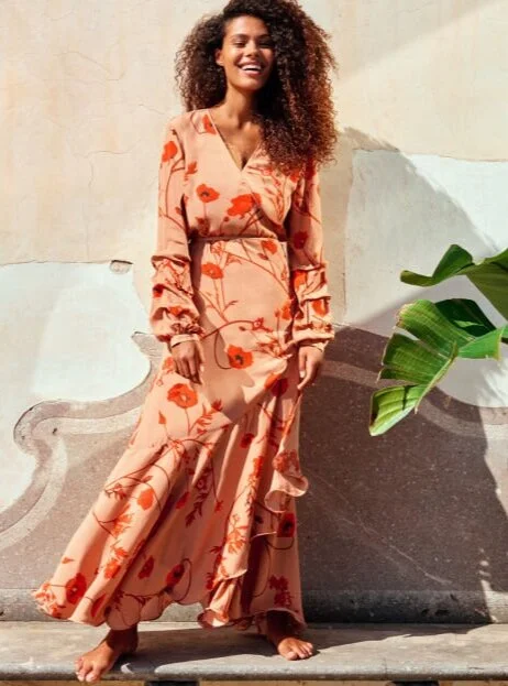 Creped Wrap Front Dress, $59