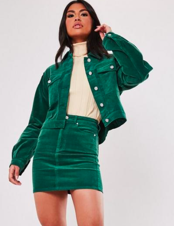 green cord puff sleeve cropped jacket, $41