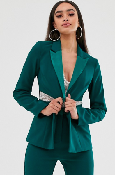 satin trim blazer with waist cutouts, $35