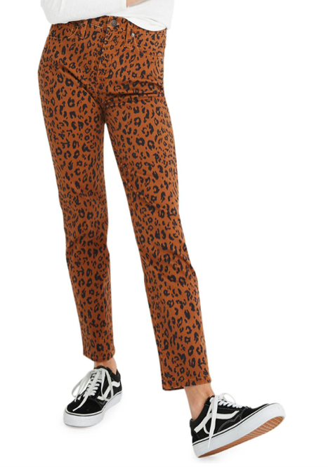 High-Rise Leopard-Print Stovepipe Jeans, $81