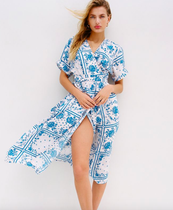 UO Gabrielle Woven Midi Wrap Dress, $79
