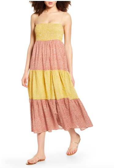 Colorblock Ditsy Floral Smocked Sundress, $23
