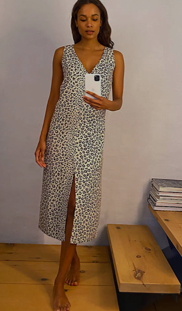 Leopard Print Linen Midi Pocket Dress, $98