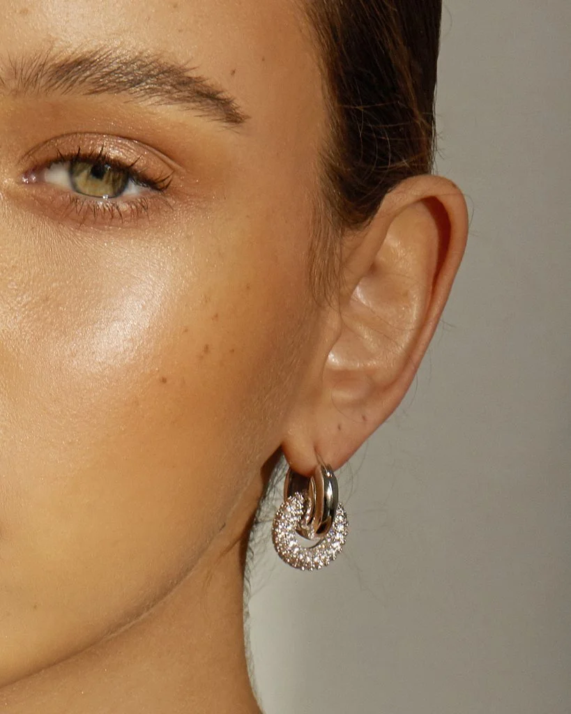 Pave Interlock Hoops, $85