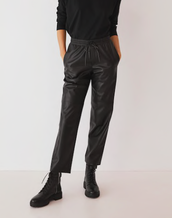 Leather-effect elastic waist trousers, $59