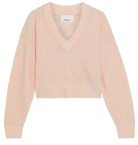 Cropped mélange brushed knitted sweater, $112