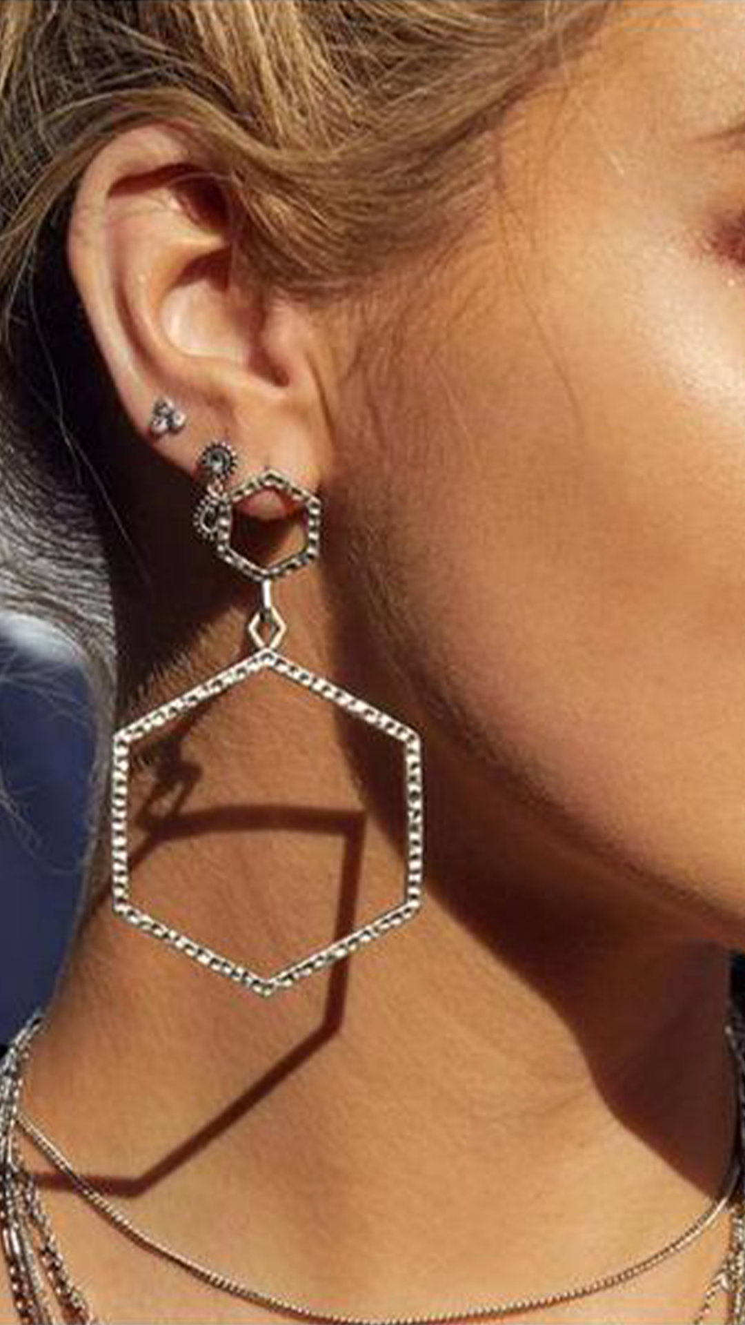 Hammered Hex Statement Earrings, $85