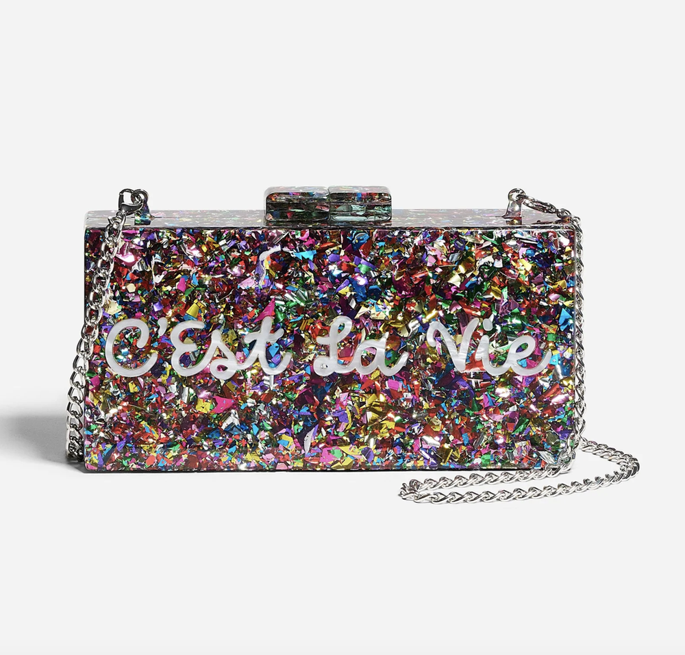 PIERRE CADAULT X RAE OF LIGHT C'EST LA VIE ACRYLIC CLUTCH, $115