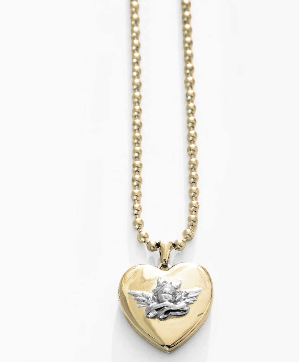 Gold Locket With Rhodium Angel, $72