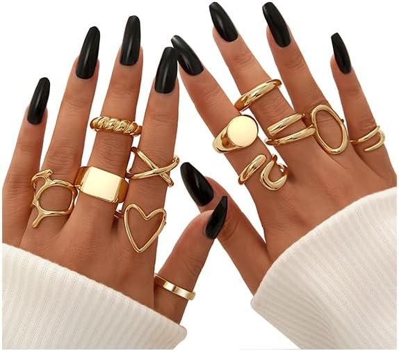 Gold Stackable Rings Set, $13