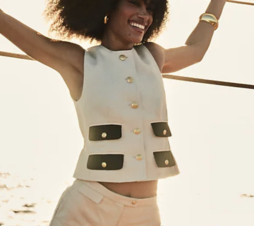 Contrast vest in textured linen blend, $158
